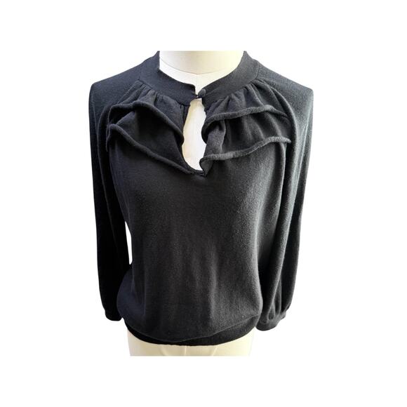 Womens Banana Republic black pullover sweater front ruffle detail size large - Picture 1 of 3